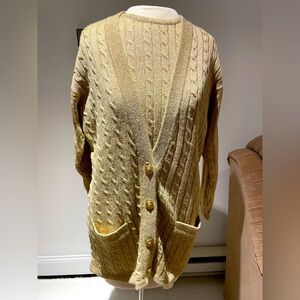 Vintage Women's Outlander Medium Gold Cable Knit Cardigan Sweater Twin Set
